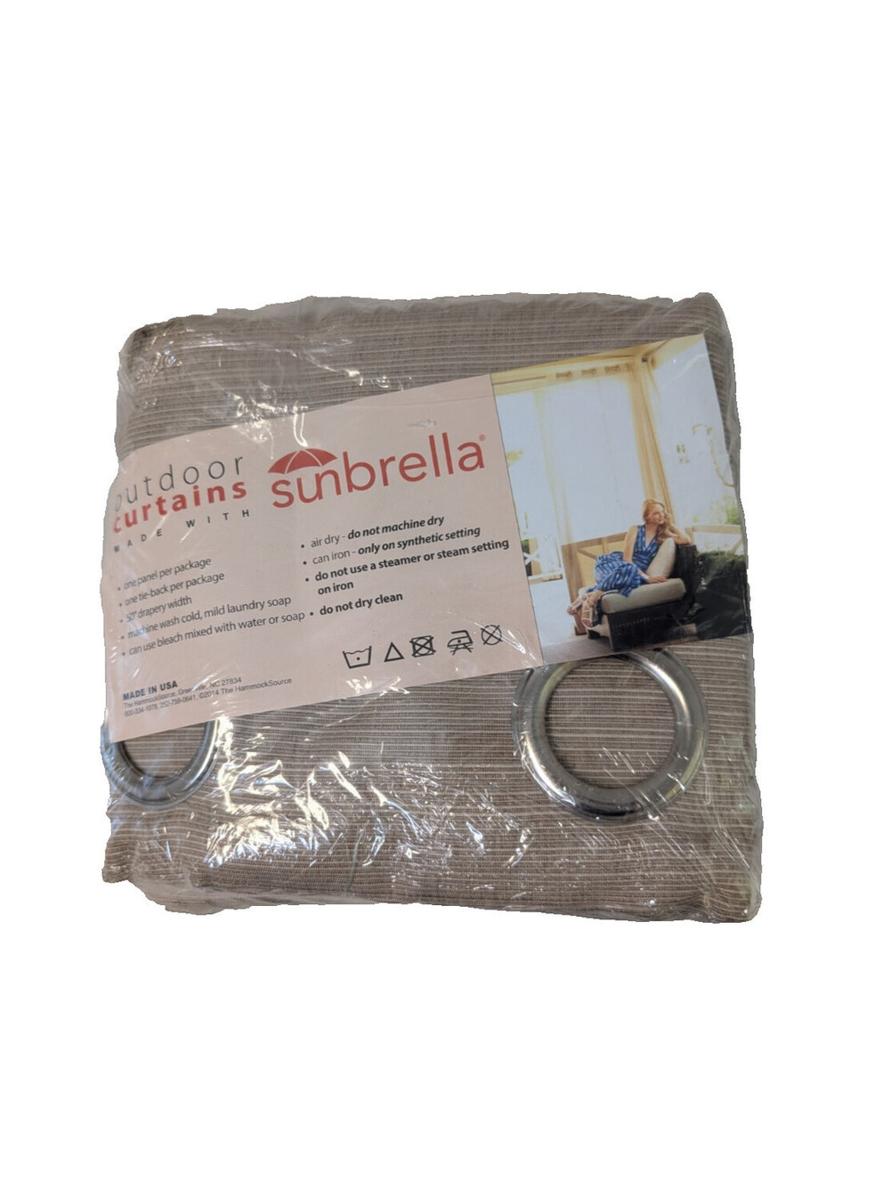 Sunbrella Dupione Pearl Outdoor Curtain with Nickel Plated Grommets 50 in. x 120